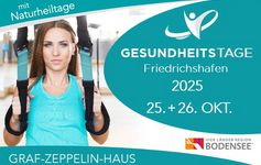 Das Bild zeigt eine junge Frau an einem Trainingsgerät und die Daten zu den Gesundheitstagen FN