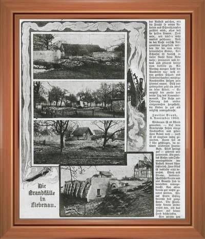 1903, Mehrfache Brandstiftung. Anfang des 20. Jahrhunderts gehen durch Brandstiftung drei Gebäude in Flammen auf: Die frühere Schlosswirtschaft, das Bauernhaus sowie das Ökonomiegebäude brennen nieder. Glücklicherweise bleibt das Hauptgebäude mit seinen vielen Bewohnern verschont. Zwei Täter werden ermittelt, ein Dienstbube und ein „Zögling“.  Das Bild zeigt den Pressebericht über die Brandstiftung.