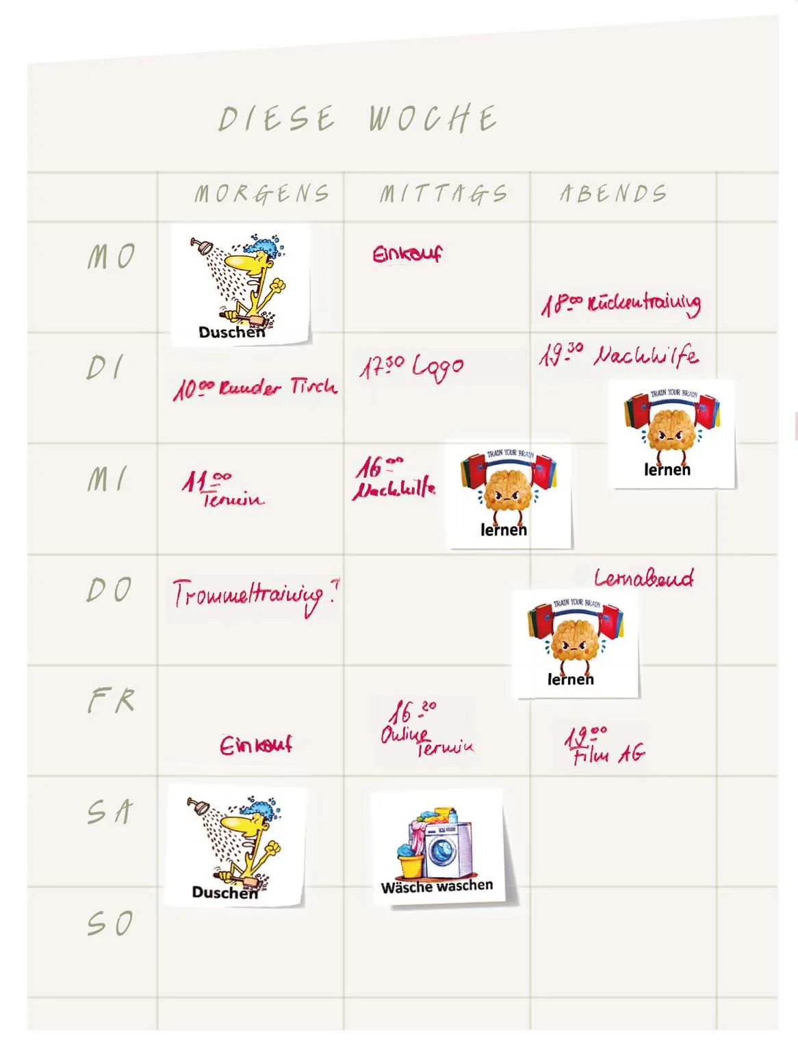 Wochenplan Kalender mit Aufgaben
