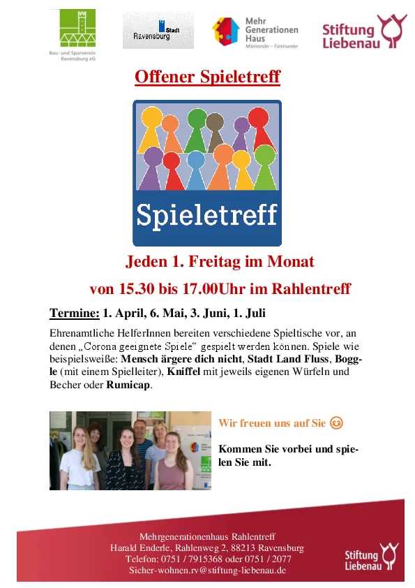 Spielen verbindet! Offener Spieletreff - jeden 1. Freitag im Monat von 15.30 bis 17.00 Uhr und jeden 3. Freitag im Monat von 18.00 bis 19.30 Uhr