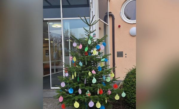 Wunschbaum Das Bild zeigt einen bunt geschmückten Weihnachtsbaum