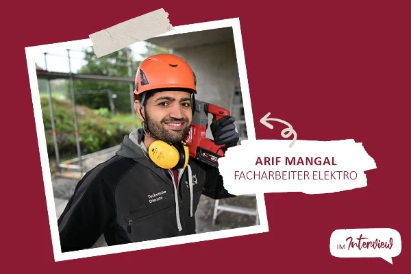 Auf dem Bild ist ein Arbeiter zu erkennen, der einen orangenen Sicherheitshelm auf hat.