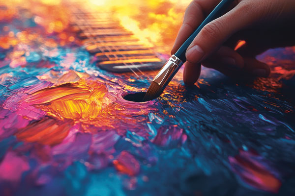 Kunstwerk Eine Hand mit Pinsel am Malen.