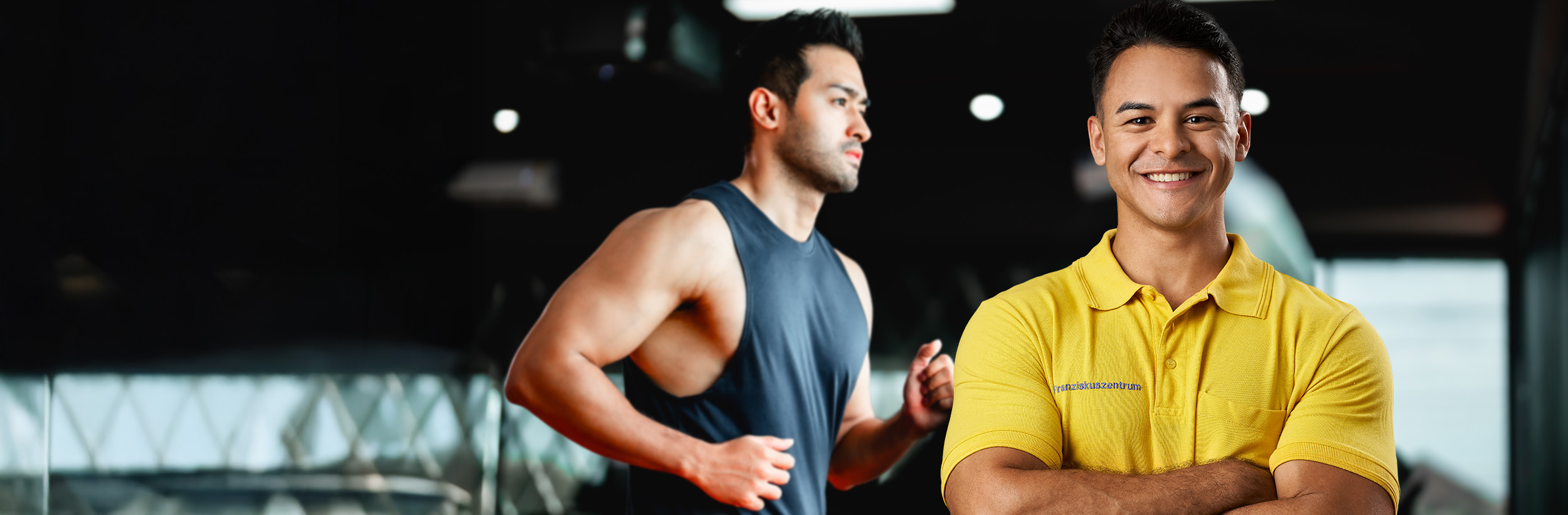 das bild zeigt einen jungen mann beim trainieren im gym und als mitarbeitender im flexteam pflege